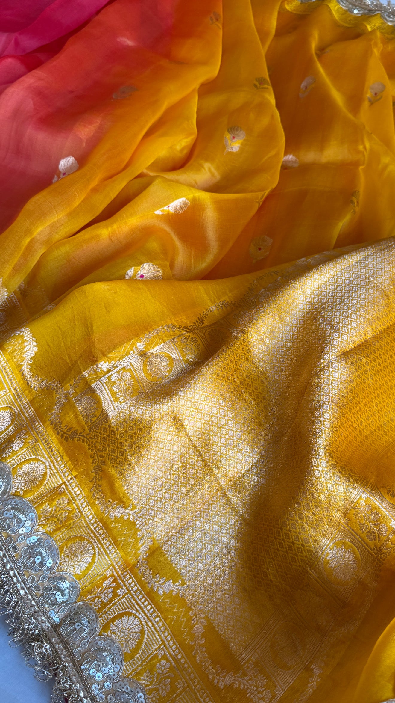 4D shaded rang birangi kora silk kadhwa multicoloured saree